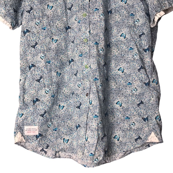 A Fish Named Fred Shirt Short Sleeve Button Up Butterfly Floral Cotton Men's XXL - Picture 5 of 13